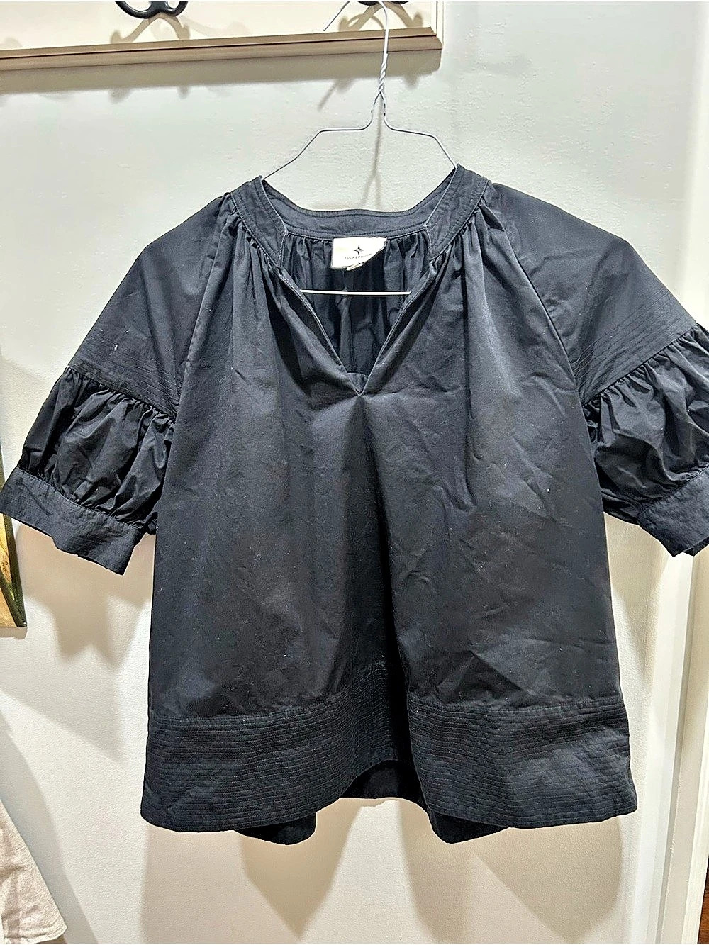 Tuckernuck Ruthie Blouse Puff Sleeve Black Size Large
